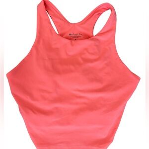 Athleta Conscious Crop Coral-Orange High Neck Tank with built in shelf bra